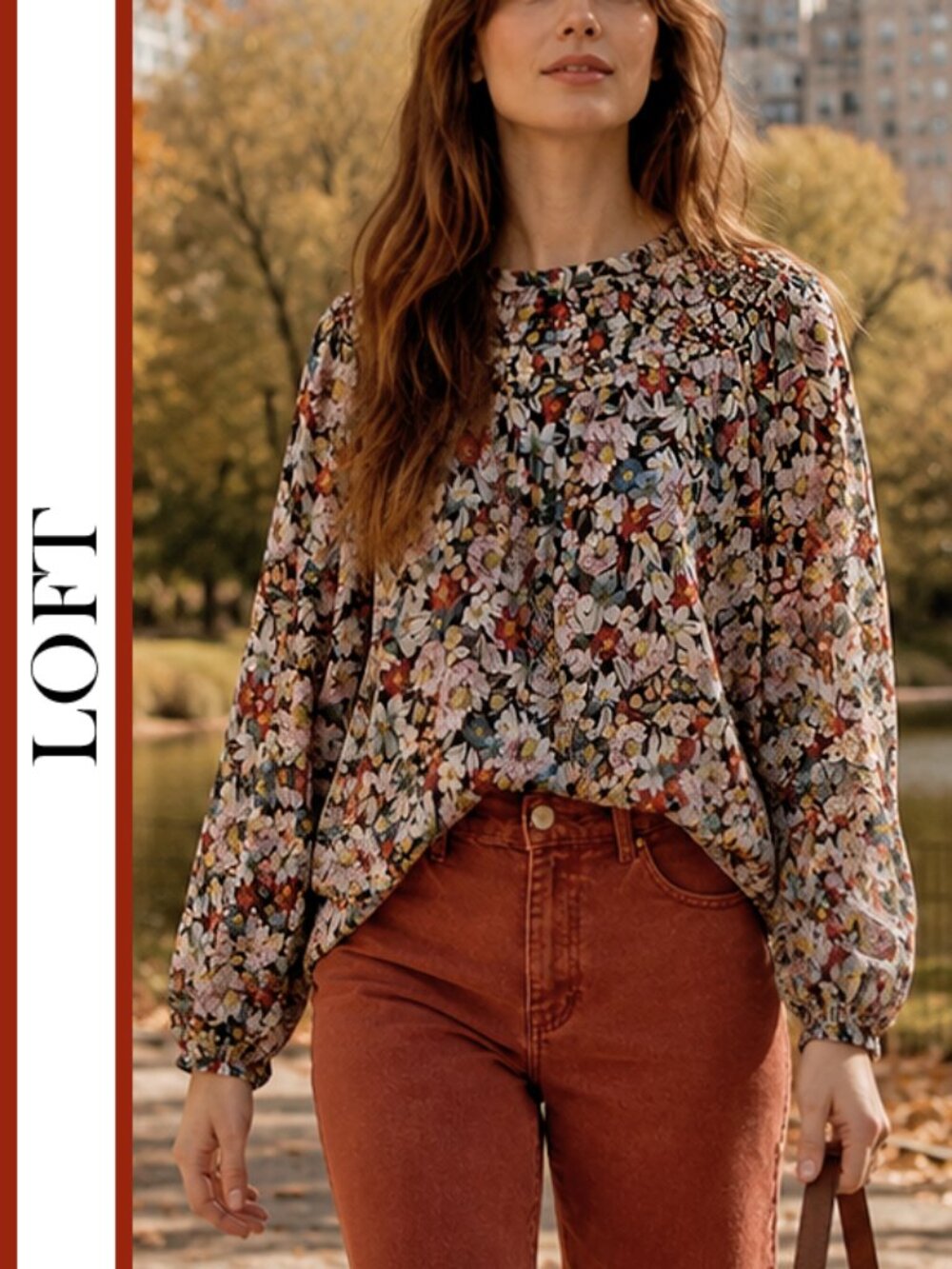 LOFT | Fall Floral Smocked Yoke Blouse Top - Picture 9 of 9